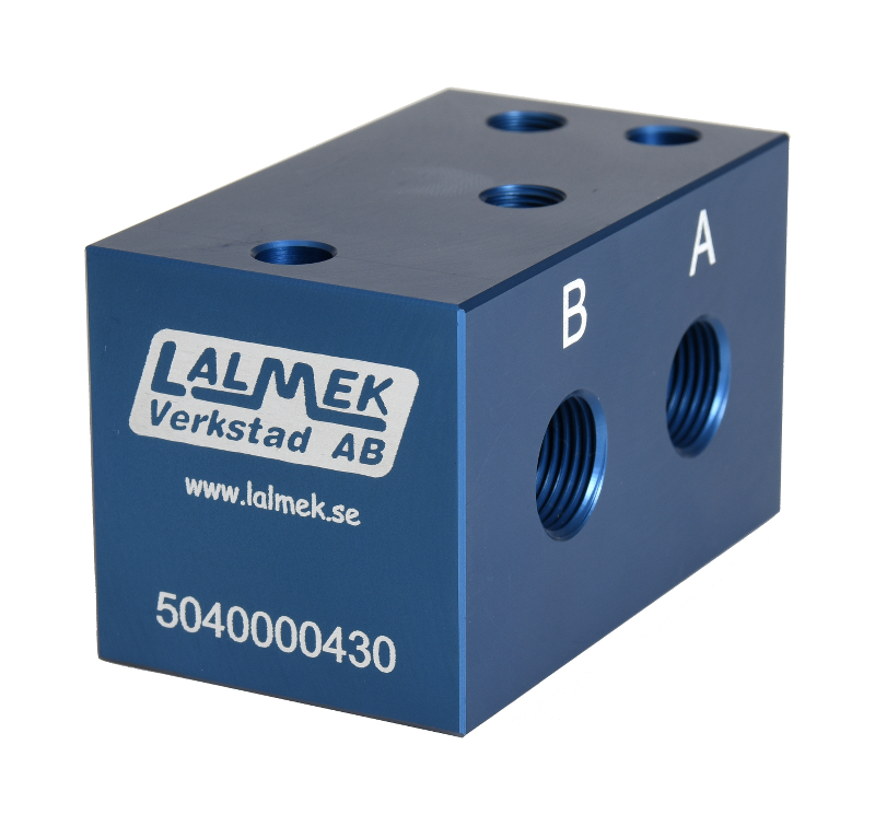 Montageblock eller ventilblock till hydraulaggregat från Lalmek Hydraulics.