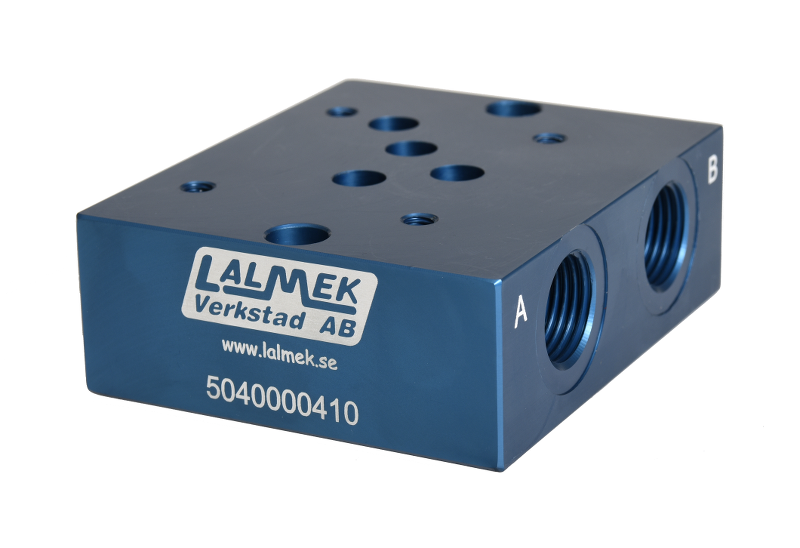 Montageblock eller ventilblock till hydraulaggregat från Lalmek Hydraulics.